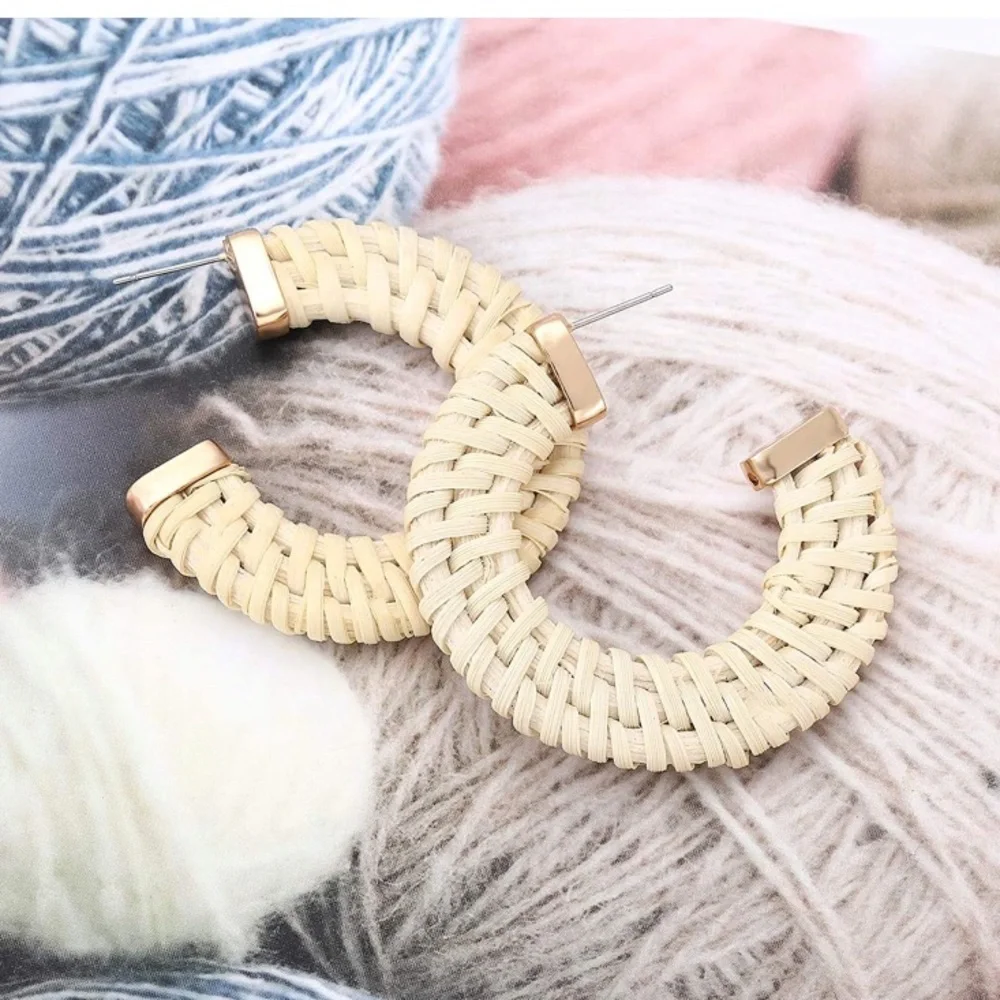 Take Me Away Bohemian Handmade Rattan Neutral Statement Earrings - Picture 6 of 9